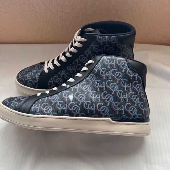 Coach CK485 Men’s Clip High Top Sneaker Navy Multi Monogram Print Size 13 NWOB - Picture 1 of 9